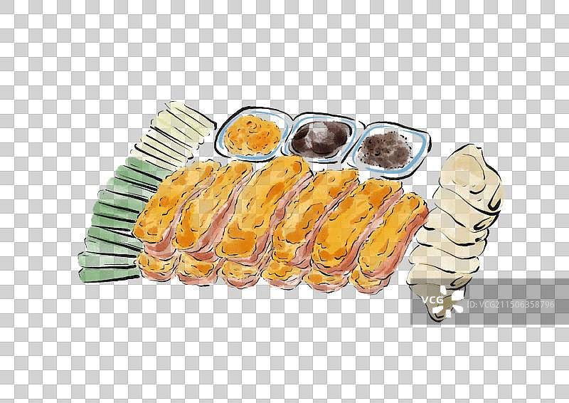 水墨风河北美食插画元素-锅包肘子图片素材