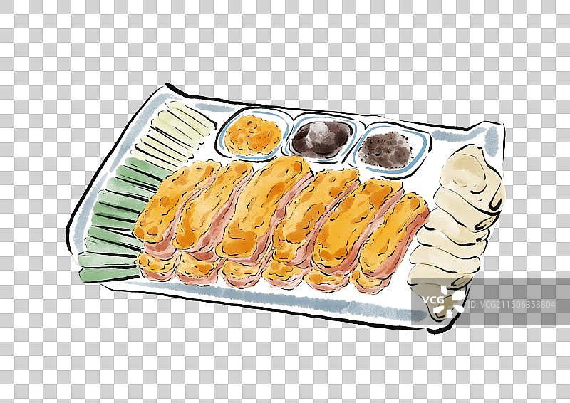 水墨风河北美食插画元素-锅包肘子图片素材