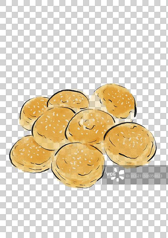 水墨风河北美食插画元素-棋子烧饼图片素材
