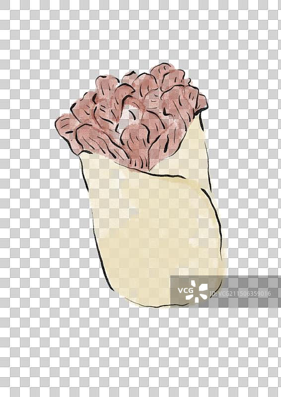水墨风河北美食插画元素-驴肉卷饼图片素材