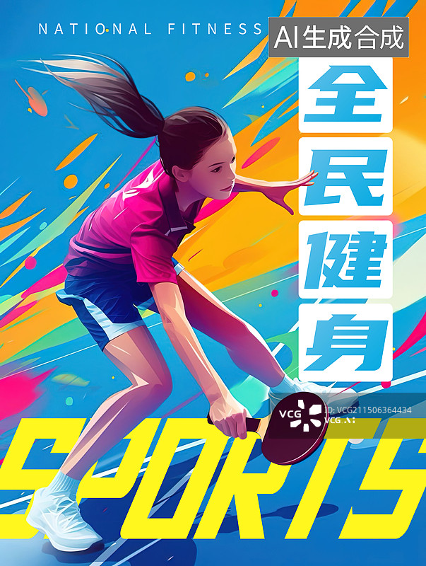 【AI数字艺术】乒乓球全民健身插画海报图片素材