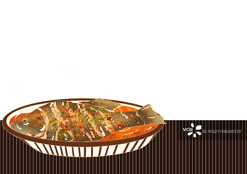 河南省特色美食小吃插画红烧黄河大鲤鱼图片素材