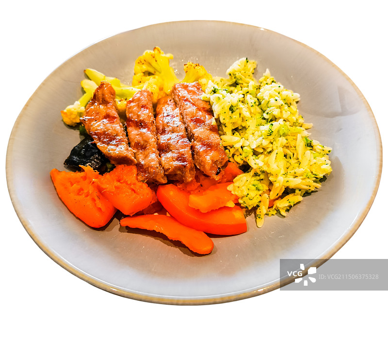 白色背景牛排蔬菜能量碗减脂餐轻食图片素材