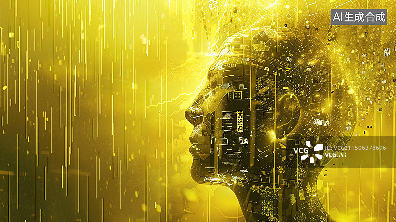 【AI数字艺术】橙色未来人工智能脑机科技主题背景图片素材