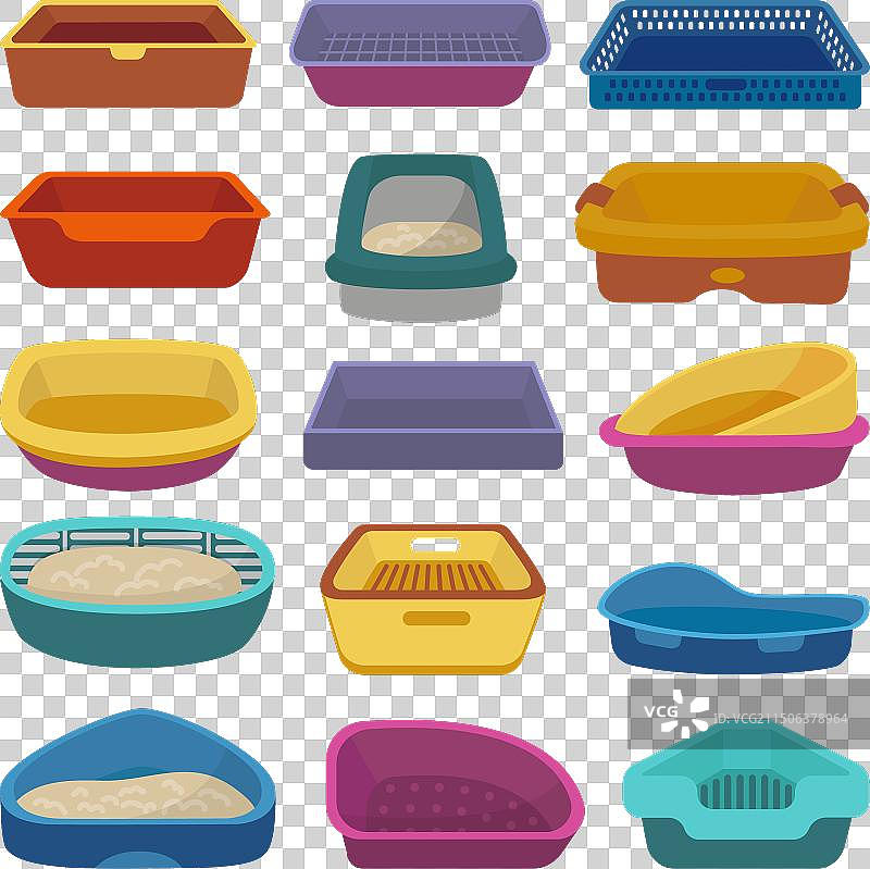 卡通风格猫砂盆套装图片素材