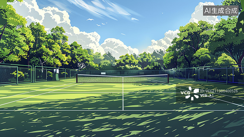 【AI数字艺术】学校的网球场一角图片素材