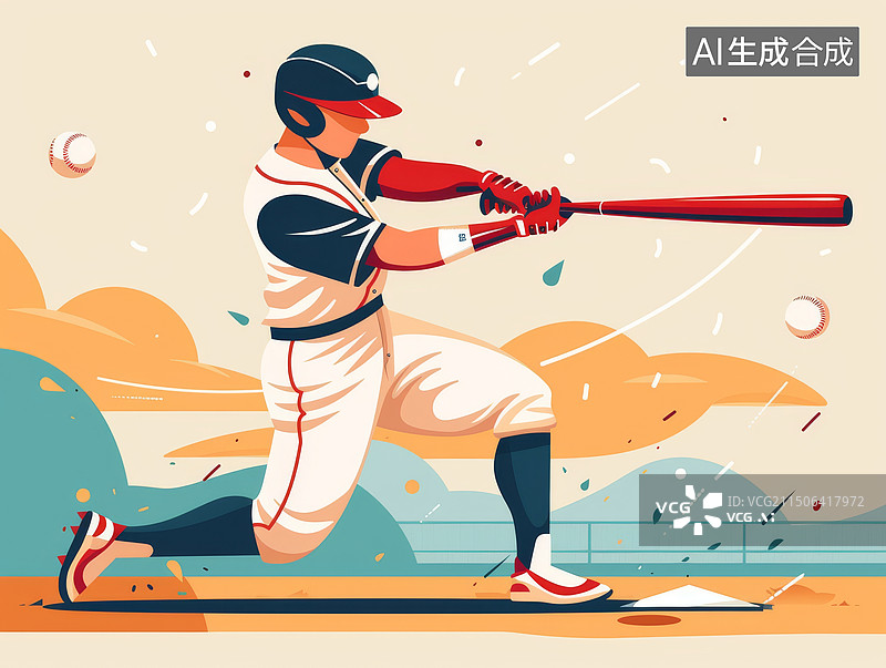 【AI数字艺术】一个男人拿着棒球棒击打棒球插画图片素材