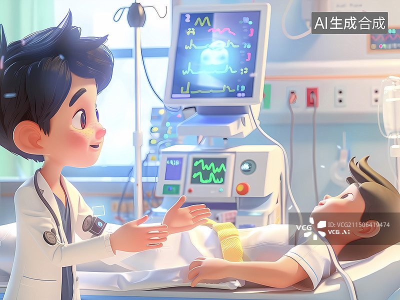 【AI数字艺术】医院医生3D卡通工作场景图片素材