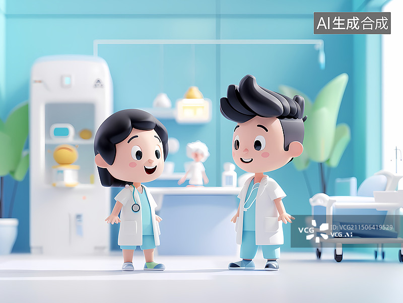 【AI数字艺术】医院医生3D卡通工作场景图片素材