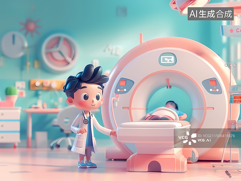 【AI数字艺术】医院医生3D卡通工作场景图片素材