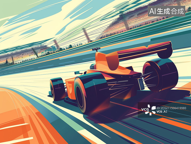 【AI数字艺术】赛道上疾速奔驰的F1黄色赛车插画图片素材