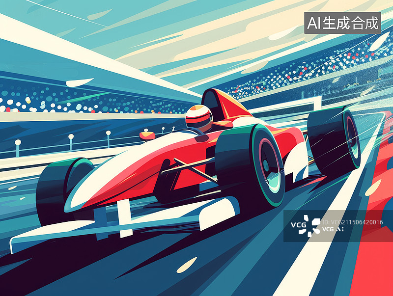【AI数字艺术】赛道上疾速奔驰的F1红色赛车插画图片素材
