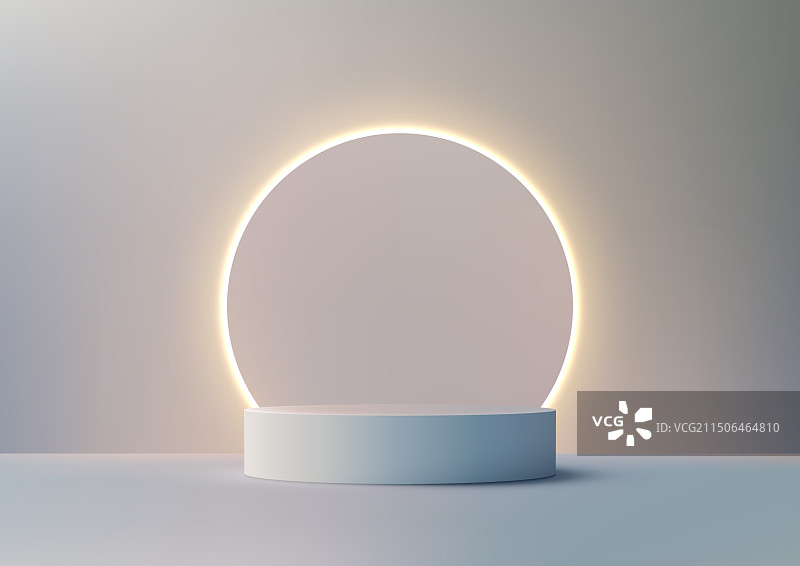 霓虹灯圆形灯光白色领奖台3D模型图片素材