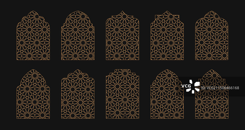 东方风格金色窗户和带mashrabiya的门图片素材