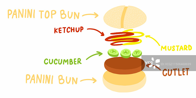 汉堡配料信息图：番茄酱和芥末酱图片素材