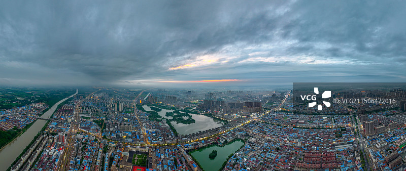 航拍江苏淮安涟水五岛湖公园城市风光图片素材