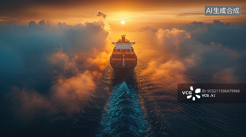 【AI数字艺术】一艘装满集装箱的巨型货轮在大海航行图片素材