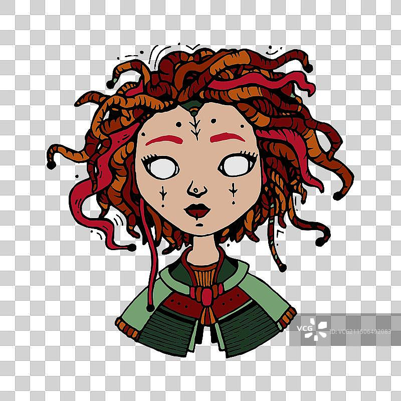 有着红色脏辫和白色眼睛的女巫图片素材