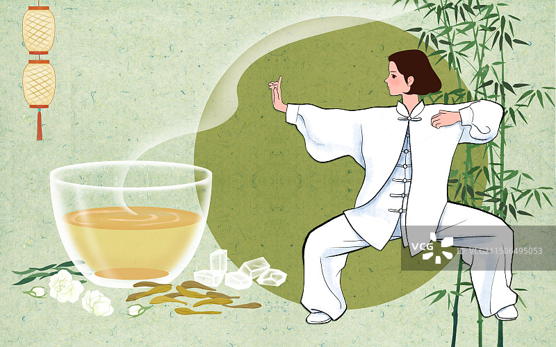 太极拳养生茉莉金银花竹叶花草茶图片素材