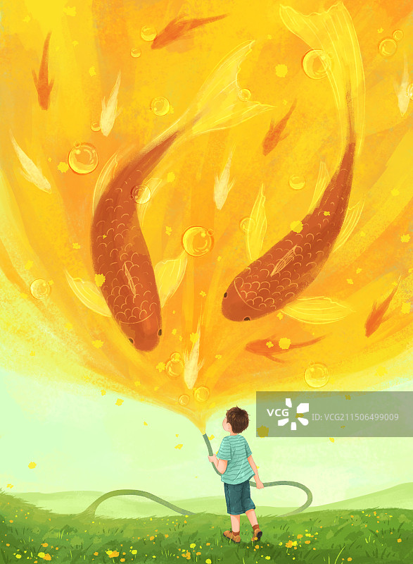 创意夏天男孩金鱼图片素材