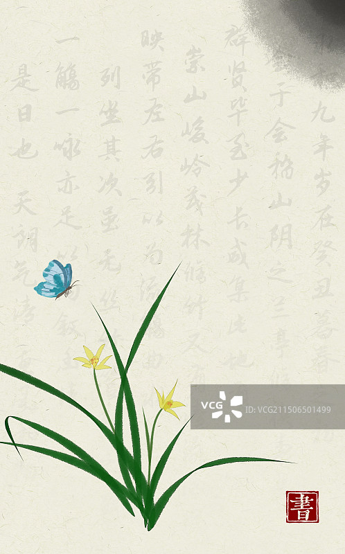 中式水墨书法背景兰花图片素材