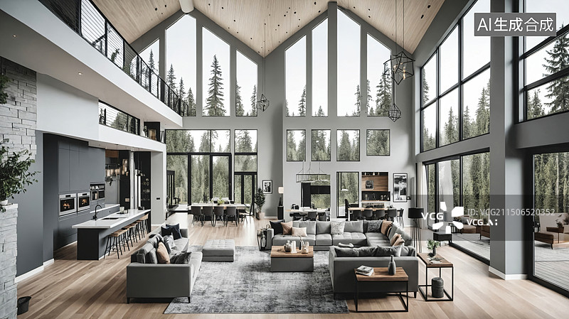 【AI数字艺术】现代宽敞明亮客厅图片素材