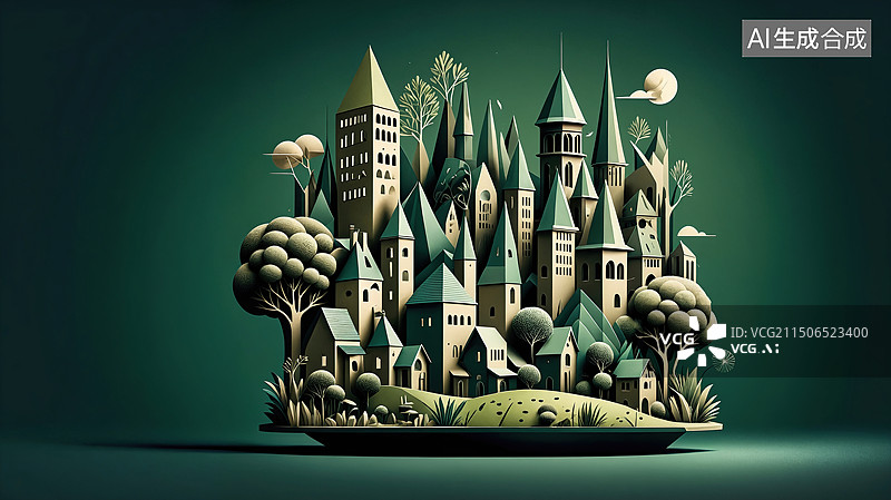 【AI数字艺术】纸艺梦幻小镇图片素材