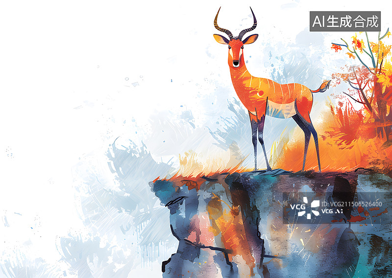 【AI数字艺术】水彩插画一只可爱的小羚羊图片素材