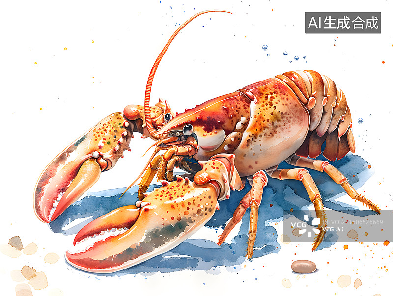 【AI数字艺术】卡通水彩插画水中的大龙虾图片素材