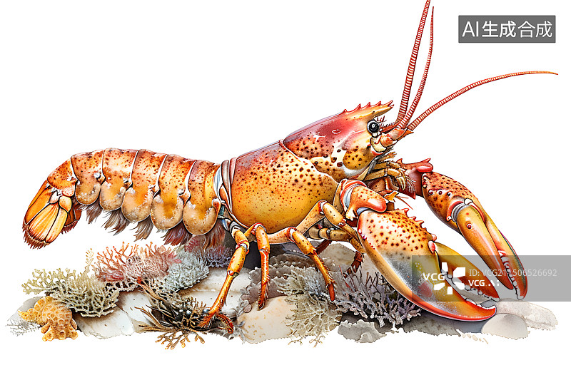 【AI数字艺术】卡通水彩插画水中的大龙虾图片素材
