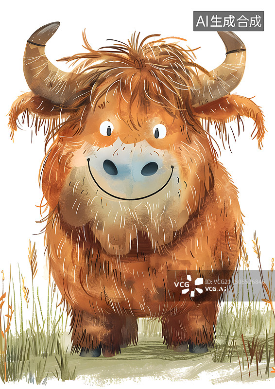 【AI数字艺术】草地上一只可爱的小牦牛图片素材