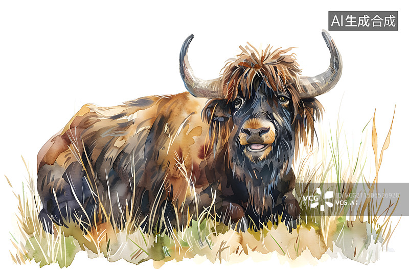 【AI数字艺术】草地上一只可爱的小牦牛图片素材
