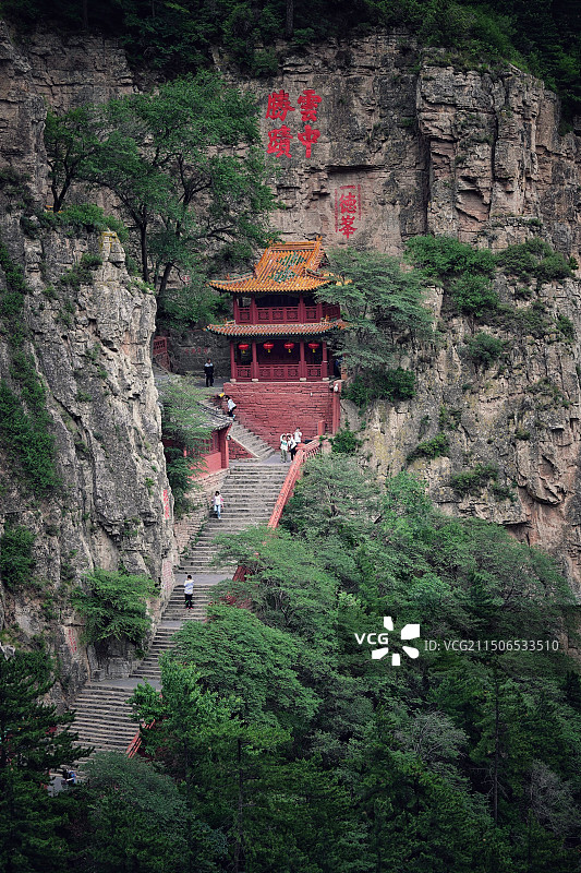 北岳恒山上的寺庙图片素材
