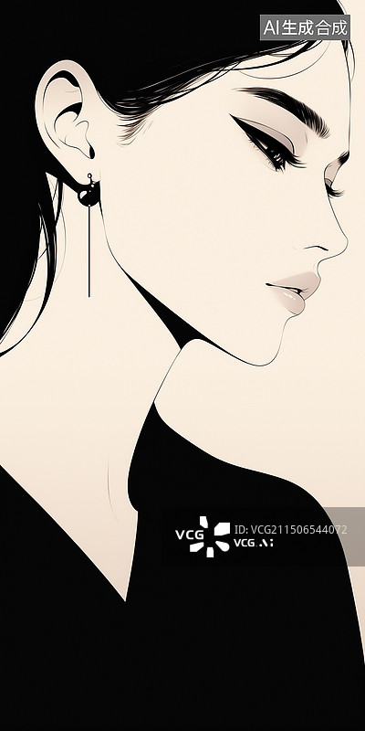 【AI数字艺术】夏天黑头发黄皮肤东方女性头像扁平插画绘画图片素材