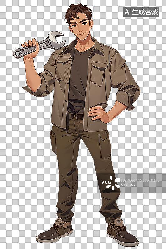 【AI数字艺术】身穿制服，手拿扳手的工人图片素材