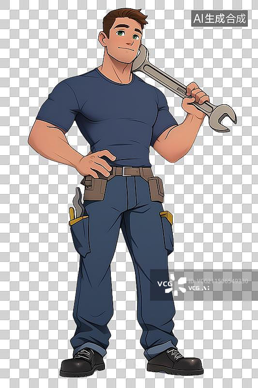 【AI数字艺术】身穿制服，手拿扳手的工人图片素材