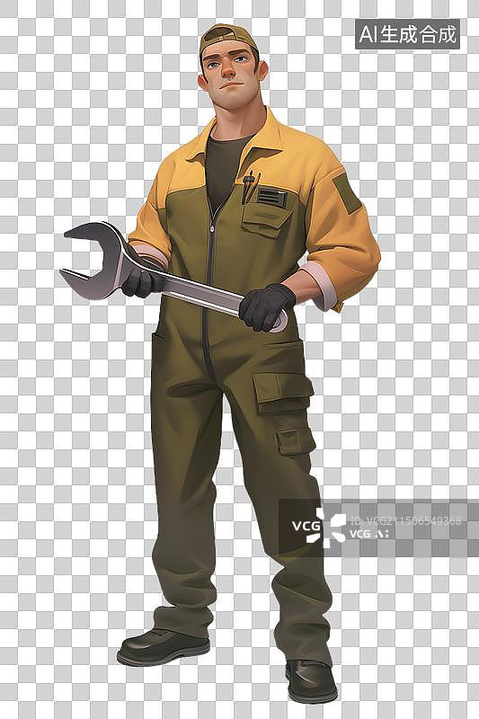 【AI数字艺术】身穿制服，手拿扳手的工人图片素材