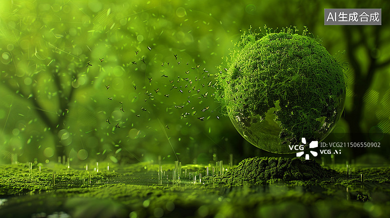 【AI数字艺术】生态保护主题海报——绿色地球图片素材