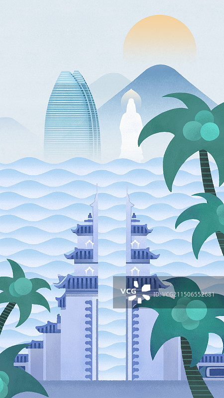 三亚地标大小洞天插画景色图片素材