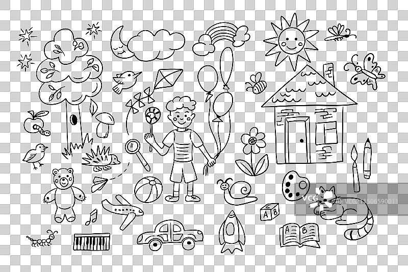 儿童涂鸦风格的儿童画作图片素材
