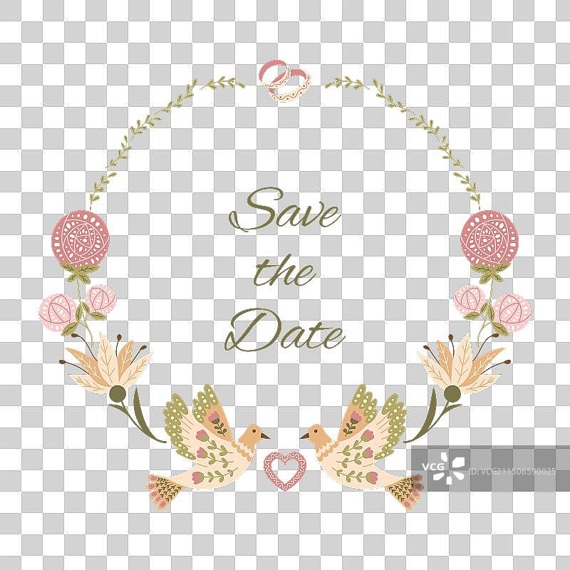 复古风格圆形花卉婚礼请柬图片素材