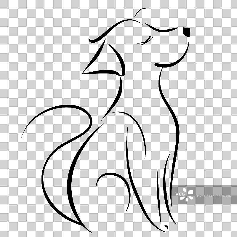 黑白绘画中带眼睛的快乐小狗图片素材