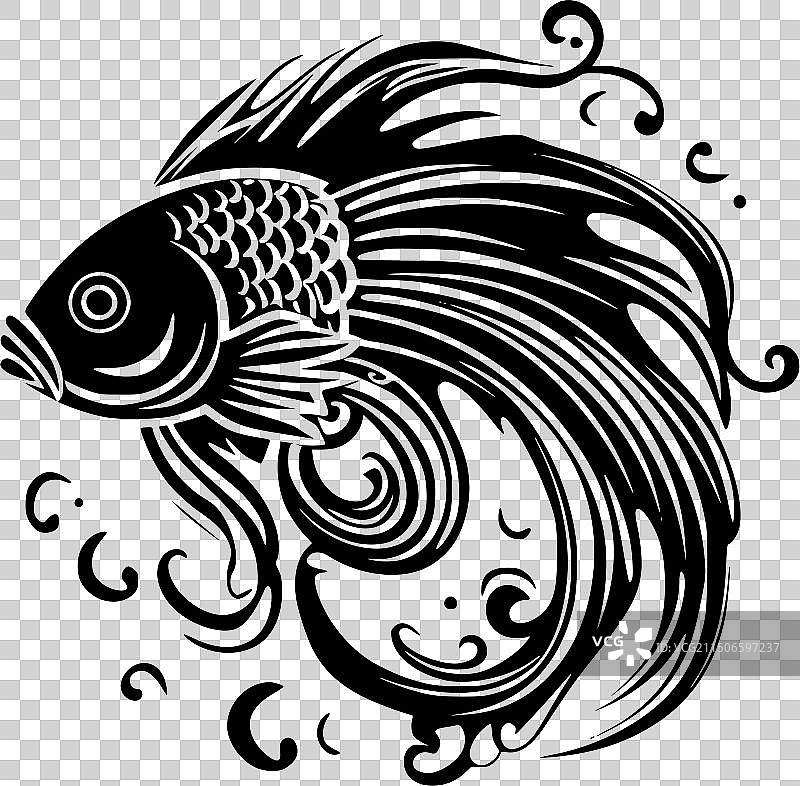 鱼 - 简约扁平风格标志图片素材