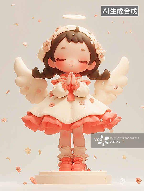【AI数字艺术】卡通人物 天使闭着眼许愿图片素材
