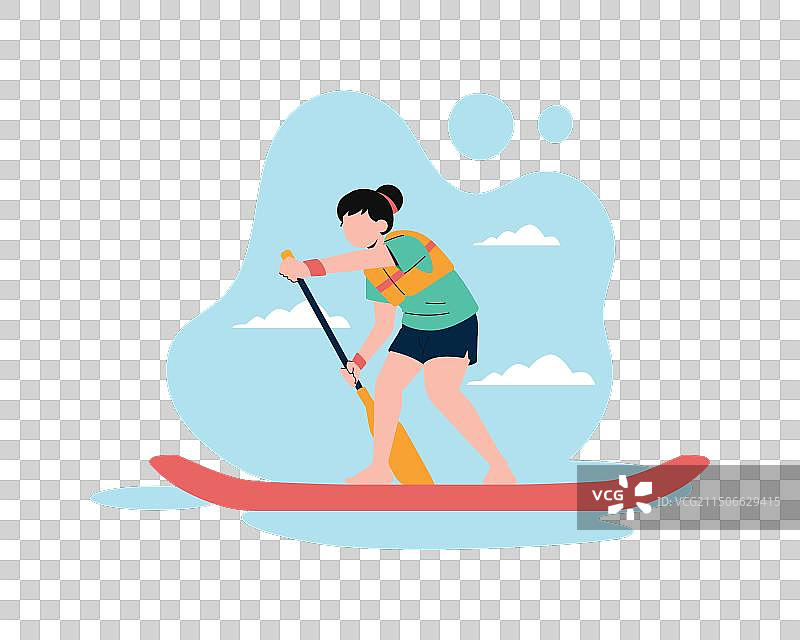 年轻女子在船上划船图片素材