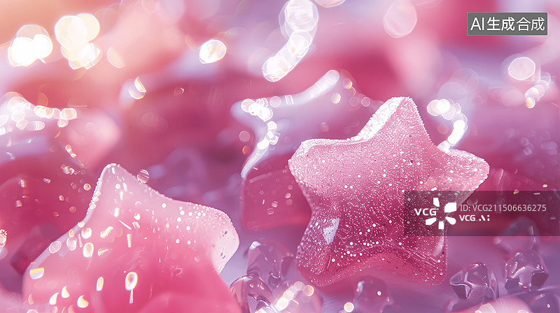 【AI数字艺术】粉色星星糖果冰块果冻图片素材