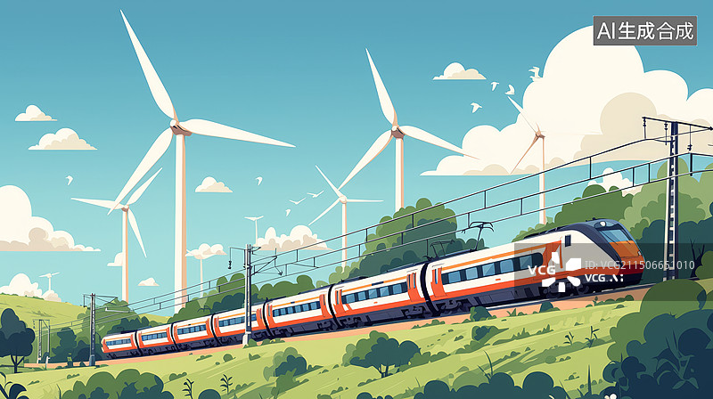 【AI数字艺术】春天高铁火车行驶的场景图片素材