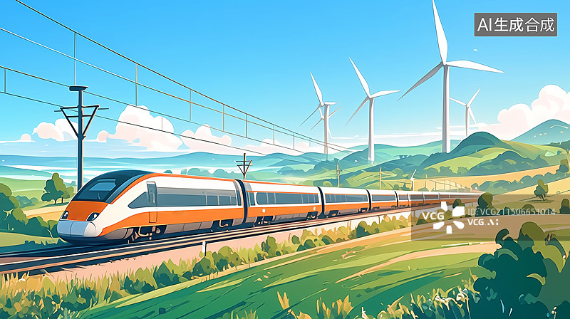 【AI数字艺术】春天高铁火车行驶的场景图片素材