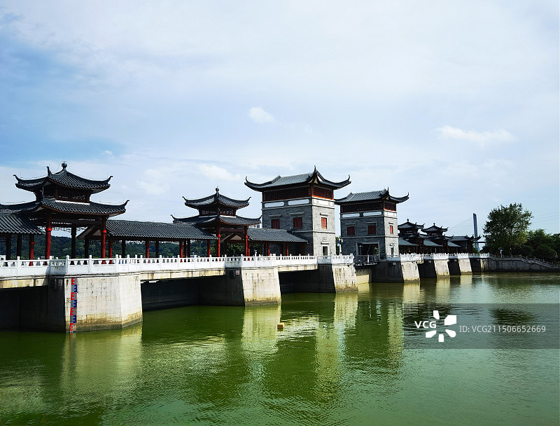 广州市黄埔新担涌廊桥图片素材