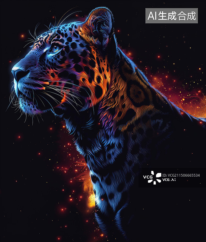 【AI数字艺术】炫彩合成风格老虎头图片素材